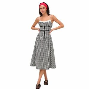 For Love & Lemons Black Gingham Georgia Midi Dress Womens XL